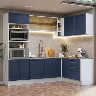 Imagem de Armário De Cozinha Completa De Canto 399 Cm Branco-azul Vik Madesa 02 Branco-azul