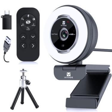 Imagem de Webcam VITADE com zoom 1080P 60FPS com anel de luz e tripé