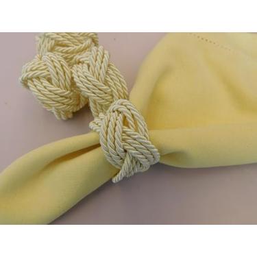 Imagem de Porta Guardanapo Náutico Decorativo, Kit 6 Peças, Cordão Trançado para Mesa Posta, Anel de Guardanapo em Tecido Linho, Laço Clássico, Vermelho (Amarelo Claro)
