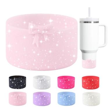 Imagem de Bota de silicone com laço de glitter para StanleyTumbler 567.0-1,134.0 g & Owala garrafa de água 680.4 g & IceFlow 567.0 g 850.5 g & Hydroflask garrafa de água 340.2-680.4 g capa antiderrapante para