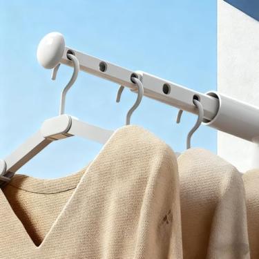 Imagem de Escorredor de roupas de viagem dobrável com haste de tensão ajustável, sem necessidade de perfuração, adequado para hotéis, varandas e espaços pequenos, pode armazenar mais de 5 peças de roupas