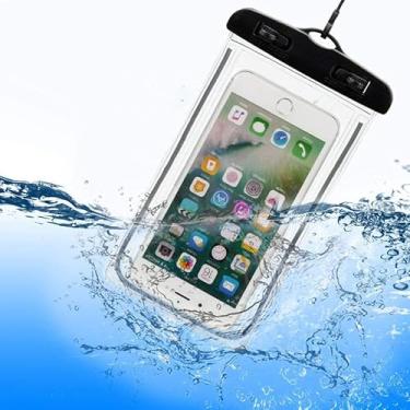Imagem de Capa Universal à Prova D'água para Celular, Transparente, Vedação Dupla, Compatível com Smartphones até 15cm x 9cm, Profundidade 4 Metros, com Cordão