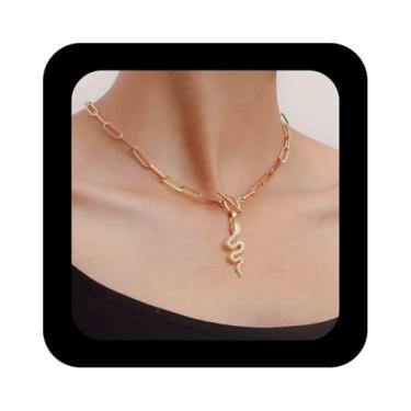 Imagem de Vacaonio Colar Chian com clipe de papel punk com clipe de papel dourado, colar com pingente de cobra, gargantilha de corrente grossa, colar de cobra animal, joia feminina, Zinco, Sem Pedra Preciosa