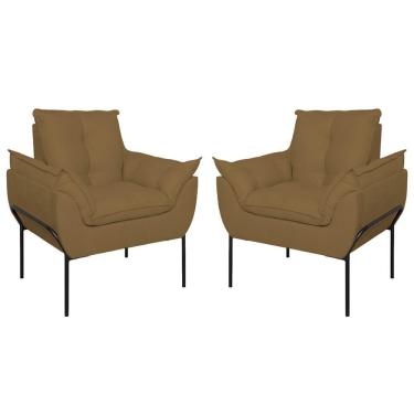 Imagem de Kit 02 Poltronas Base Metal Preto Sala Quarto Balaqui Decor Capuccino