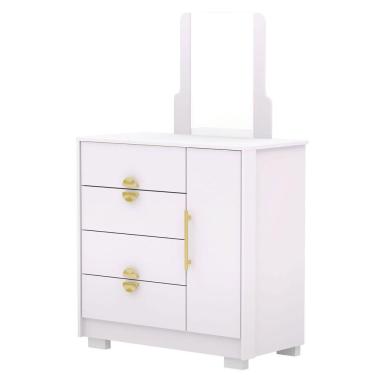 Imagem de Cômoda Sapateira 4 Gavetas Com Espelho Clarabella Branco-camarim