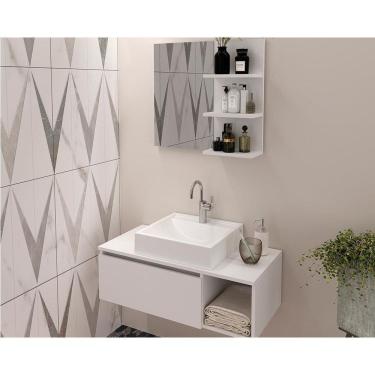 Imagem de Conjunto De Banheiro Balcão Suspenso Bn3601 S- Cuba 80cm E Armário C- Espelho Bn3608 Branco - Tecno Mobili