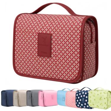 Imagem de Necessaire de Viagem com Gancho, Organizador de Produtos de Higiene, Divisórias Múltiplas, Bolsa Organizadora de Maquiagem, Necessaire Executiva Masculina Feminina (Vermelho Estampa)