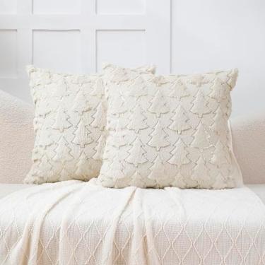 Imagem de VAKADO Conjunto de 2 capas de almofada de Natal 50,8 x 50,8 cm com 2 fronhas decorativas bordadas, decoração de casa macia para quarto, sofá, cadeira, varanda, inverno, creme