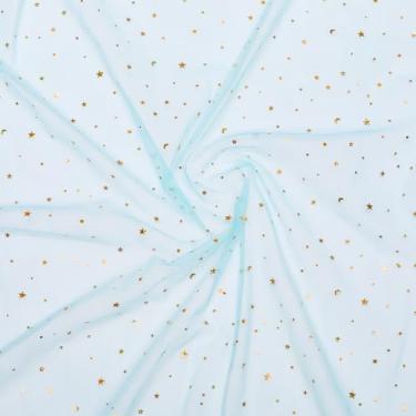 Imagem de FINGERINSPIRE 9,14 m/10 jardas tule glitter 164,6 polegadas de largura cor turquesa pálida tecido de malha nylon estrela lua lantejoulas tule tecido de rede de estampagem quente para tutu skrits DIY