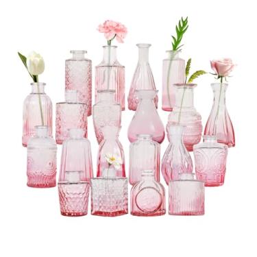Imagem de Conjunto de 20 vasos de vidro, pequenos vasos de flores para centros de mesa de casamento, mini vasos de botão em grande volume vaso de vidro rosa para decoração de mesa, decoração de casa (rosa - 20