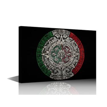 Imagem de TUMOVO Impressão em tela do México calendário solar asteca pinturas de parede de parede pôsteres da civilização maia imagens esticadas para sala de estar decoração de casa moderna decorações de arte