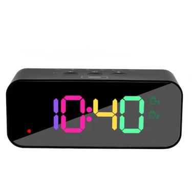 Imagem de Lancoon Relógio digital multifuncional LED com gravação de voz, despertador com visor colorido RGB, plugue, energia ajustável, controle de voz, função soneca 12/24H, para quarto, dormitório, mesa