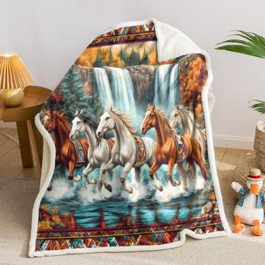 Imagem de AILONEN Cobertor de cavalo, cobertor de ovelha ocidental tema cavalo galopante asteca, cobertores boho de fazenda 118 x 79 centímetros