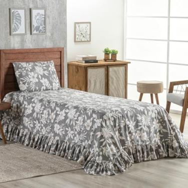 Imagem de Kit cobre leito colcha Percal 400 fios com babado e Fronhas estampadas (Solteiro, Estampa 6)