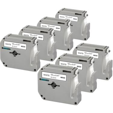 Imagem de Weemay Pacote com 7 M-K231S compatível com fita adesiva Brother 12 mm 0,47 polegadas preto sobre branco M-K231 MK-231 M-231 M231 M231 Fita de rotulagem de plástico para P-Touch PT-90 PT-80 PT-70 PT-85