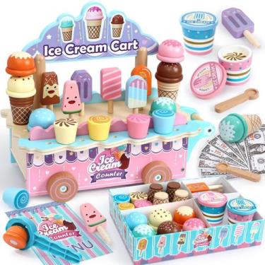 Imagem de Conjunto de brinquedos para carrinho de sorvete de madeira Atoylink Pr