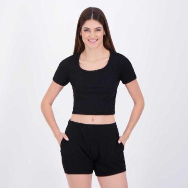 Imagem de Cropped Fila Rib Feminina Preto, GG