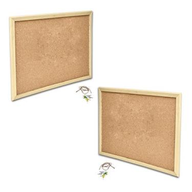 Imagem de Kit 2 Quadro Cortiça Moldura Madeira Aviso Fotos Mural 40x60 - Yin's