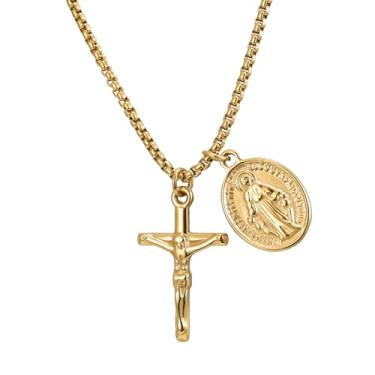 Imagem de Aroncent Colar de crucifixo da Virgem Maria: Pingente de Medalha Guadalupe Dupla Face Joias Religiosas - Presente de Fé Cristã Católica, Aço inoxidável, Sem Pedra Preciosa