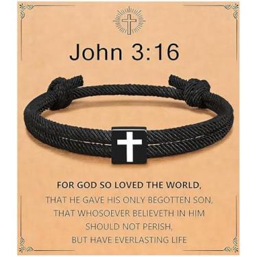 Imagem de Meliatomia Presentes de batismo para meninos, pulseira cruzada de corda trançada para crianças, presentes de primeira comunhão para meninos, batizado cristão, formatura