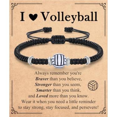 Imagem de JEIKTO Pulseira de futebol de vôlei, beisebol, tênis, basquete, futebol, presentes para meninos e meninas como Natal, Dia dos Namorados, Páscoa, aniversário, presentes de formatura, Couro, Sem Pedra