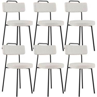 Imagem de Kit 06 Cadeiras Decorativas Estofada Para Sala De Jantar Barcelona L02 Bouclê Cru - Lyam Decor