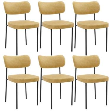 Imagem de Kit 6 Cadeiras Decorativa Estofada Para Sala De Jantar Melina L02 Couríssimo Casco Fendi - Lyam Decor