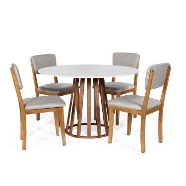 Imagem de Mesa De Jantar Redonda Gabi Bran/nor Com 4 Cadeiras Estofadas Ella Cinza Claro