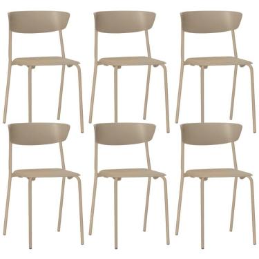 Imagem de Kit 06 Cadeiras Empilhável Fixa Atom F02 Base Aço Nude - Lyam Decor