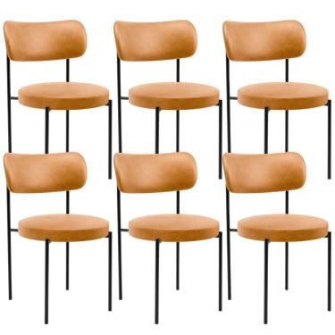 Imagem de Kit 06 Cadeiras Estofadas Para Sala De Jantar Louise L02 Couríssimo Whisky - Lyam Decor