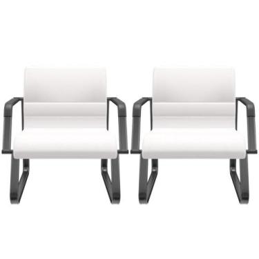 Imagem de Kit 02 Cadeiras De Escritório Recepção Fixa Pés Preto Lev P03 Vinil Br