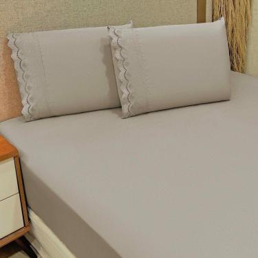 Imagem de Jogo De Lençol Queen Bordado Ingles Micropercal 300 Fios Toque De Algodão 3 Peças - Fendi