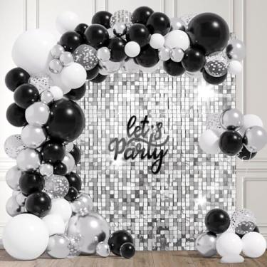 Imagem de 24 peças de painel de fundo de parede prata brilhante - pano de fundo de parede com lantejoulas de 10 x 15 m, fundo de foto para decoração de casamento, aniversário, aniversário e noivado