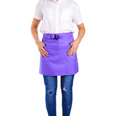 Imagem de Ymiko Avental, Aventais de Meio Comprimento Com Bolsos para Cozinha ou Servir (Roxo)