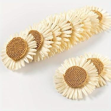 Imagem de 6 peças de enfeites de artesanato de girassol e margarida, branco e bege, decoração DIY para chapéus de praia, roupas, cortinas, gravatas