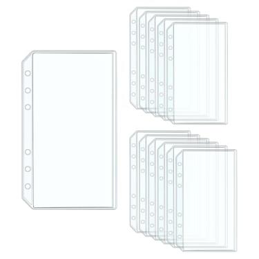 Imagem de 12 envelopes de enchimento de dinheiro A6 bolsos duplos para fichário 8,6 cm x 17 cm, mangas de bolso de 2 camadas, bolsas transparentes de PVC com 6 furos para fichário de 6 anéis