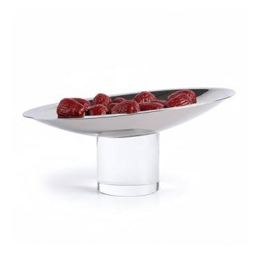 Imagem de DEYIMAN Tigela decorativa moderna para mesa de jantar, bandeja de servir luxuosa espessa com base de coluna de cristal, 25 cm C × 10 cm L × 10 cm A, tigela de frutas de aço inoxidável de cristal para