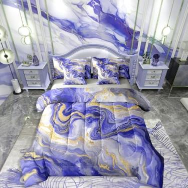 Imagem de Conjunto de cama queen em mármore em uma bolsa, 7 peças, arte minimalista com tinta fluida, aquarela gradiente, tie dye e conjunto de lençol, decoração geométrica de mármore texturizado, decoração de