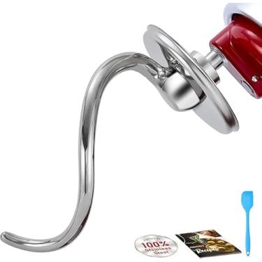 Imagem de Gancho de massa espiral liso de aço inoxidável 6qt se encaixa perfeitamente em batedeiras KitchenAid 5-6qt Bowl-Lift Standard, gancho de massa não revestido, antioxidação, lavável na lava-louças