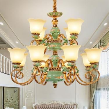 Imagem de Lustre de luxo europeu para sala de estar, estilo retrô americano, para restaurante, quarto, villa, hotel, café, duplex, loja de roupas, salão de beleza, luminária pendente (B 12 lâmpadas)