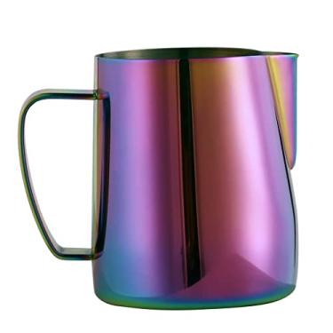 Imagem de barenx Jarra de espuma de leite, 600 ml, aço inoxidável, leite, café, cappuccino, latte, barista, jarra a vapor, copo de leite, arco-íris