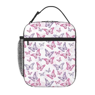 Imagem de Lancheira com isolamento borboleta, lancheira infantil para meninas, meninos, adolescentes, lancheira para crianças, bolsa térmica com bolso frontal para mulheres e homens, lancheira reutilizável para