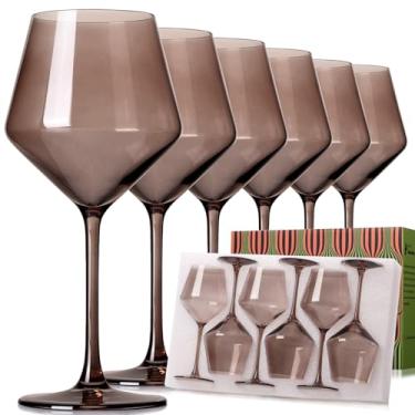 Imagem de ELERGIFTS Conjunto de taças de vinho cinza fumê de 15 a 45 g 【sopradas à mão】 Taças de vinho coloridas de cristal com haste - conjunto de presentes de casamento/aniversário para amantes de vinho tinto
