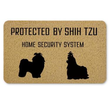 Imagem de Qnhij Shih Tzu Gifts Tapetes de boas-vindas para porta da frente, tapete de porta engraçado para cães, protegido por Shih Tzu, capacho engraçado para varanda externa, entrada interna, tapete de banho