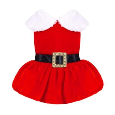 Imagem de hoyuwak Vestido de Natal para cães, fantasia de Papai Noel, vestido de Natal de veludo vermelho, roupas quentes de inverno para cães e meninas
