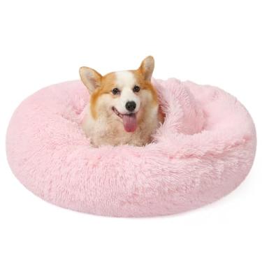 Imagem de NOYAL Cama de cachorro calmante para ansiedade, caverna de donut com capuz e cobertor, cama de pelúcia fofa lavável para cães e gatos pequenos e médios