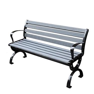 Imagem de TRGCJGH Banco de madeira ao ar livre, banco de varanda de pátio, assento duplo, com encosto curvo e apoio de braço largo, cadeira com moldura de alumínio fundido para varanda de pátio (150 cm/59 pol