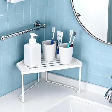 Imagem de JBESUHI 1 prateleira organizadora de armário de canto – conjunto de 2 prateleiras de balcão de cozinha, rack de armazenamento empilhável e expansível para armazenamento de temperos, para fácil acesso