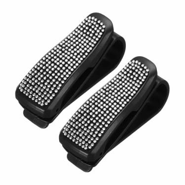 Imagem de HARFINGTON Suporte de óculos de sol para carro com strass brilhante, suporte de óculos de sol de carro para mulheres e homens, acessórios de viseira automotiva, peças de bilhete de recibo, branco