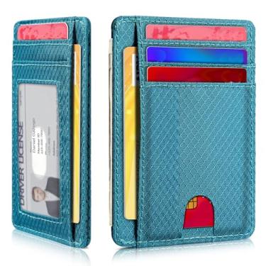 Imagem de Carteira minimalista para homens e mulheres, bolso frontal fino para viagem, bloqueio RFID, carteira de nylon resistente à água para identidade e dinheiro, Turquesa, Minimalista